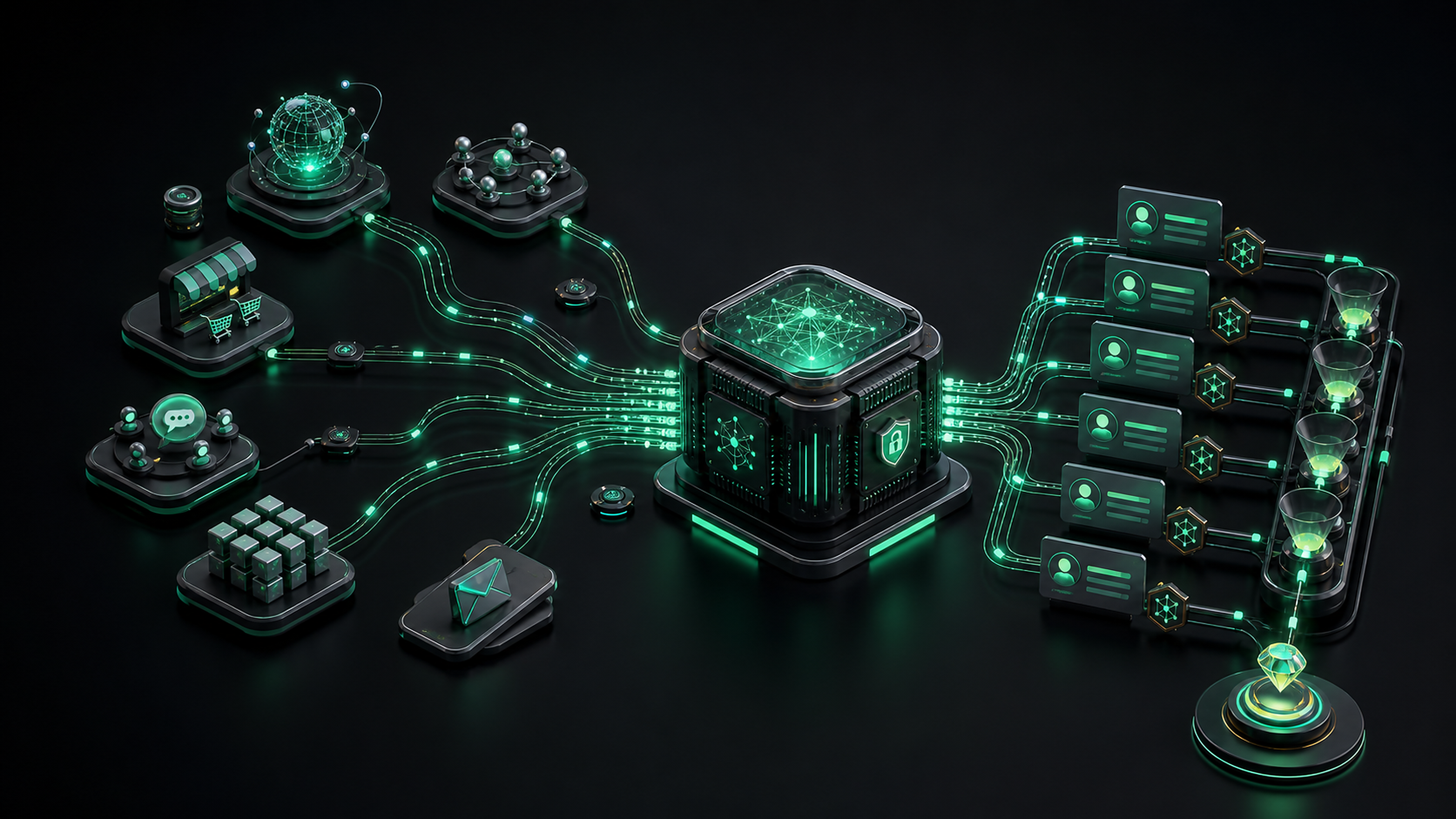 Multiple lead sources flowing through Lyonis AI qualification into ranked business opportunities